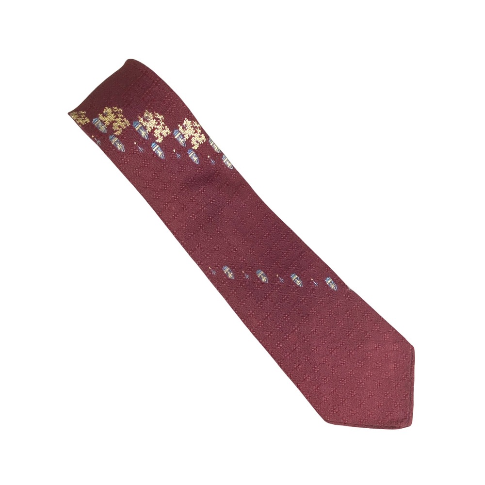 VTG Wembley Mens Tie 1950s Burgundy Gold Red Heraldic Lion Shield Crest 52x3.5